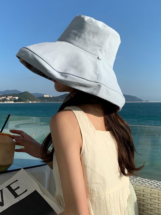 Women Wide Brim Summer Sun Hat Wired Edge Beach Bucket Fishing Hats Blue main image 6